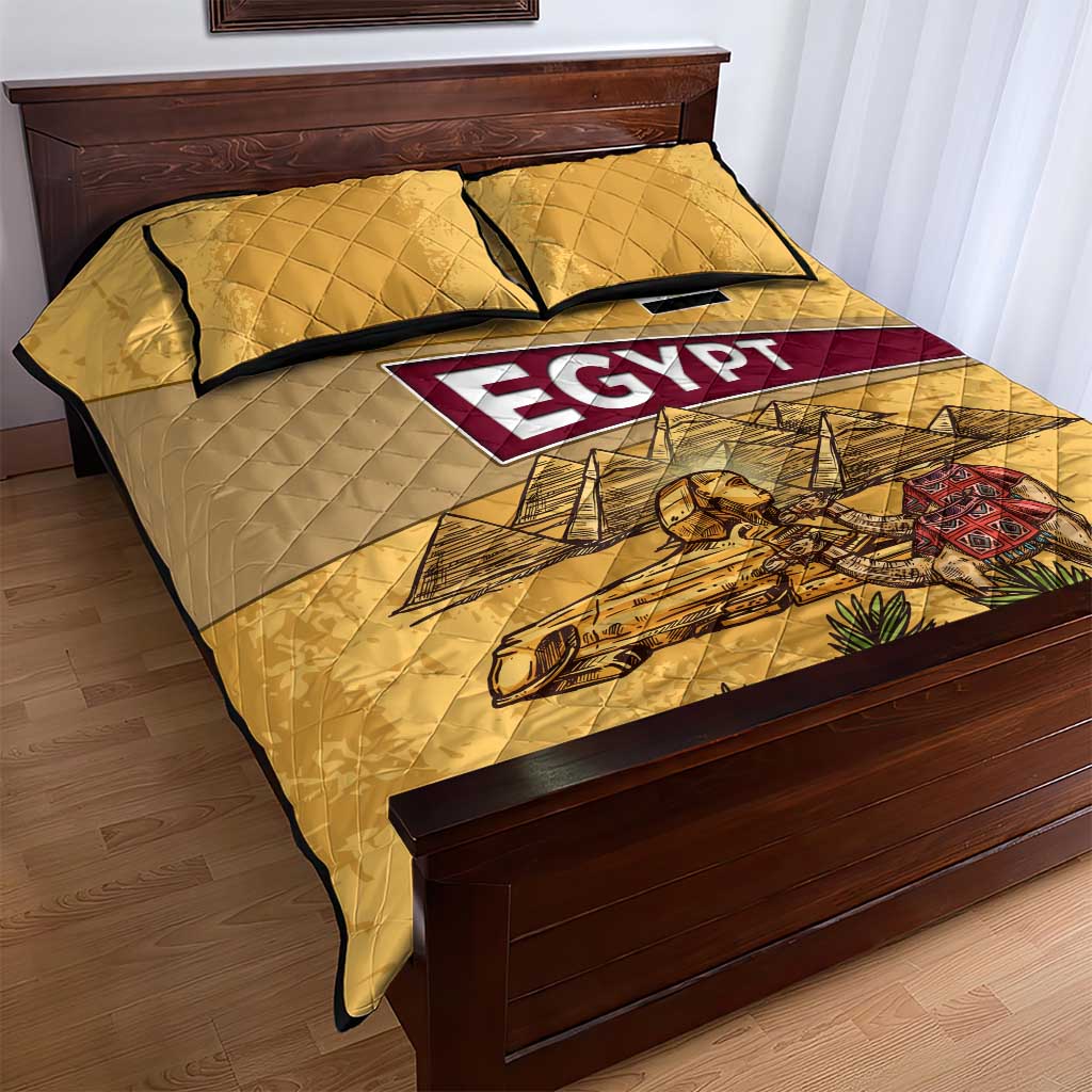 Egyptian Pyramids and Anubis Quilt Bed Set with Camel Caravan Desert