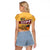 Egyptian Pyramids and Anubis Raglan Cropped T Shirt with Camel Caravan Desert