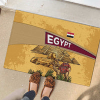 Egyptian Pyramids and Anubis Rubber Doormat with Camel Caravan Desert