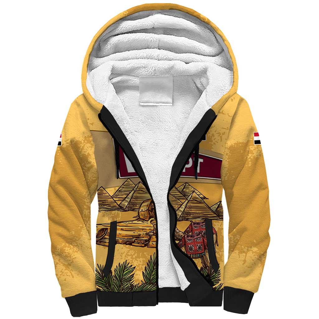 Egyptian Pyramids and Anubis Sherpa Hoodie with Camel Caravan Desert
