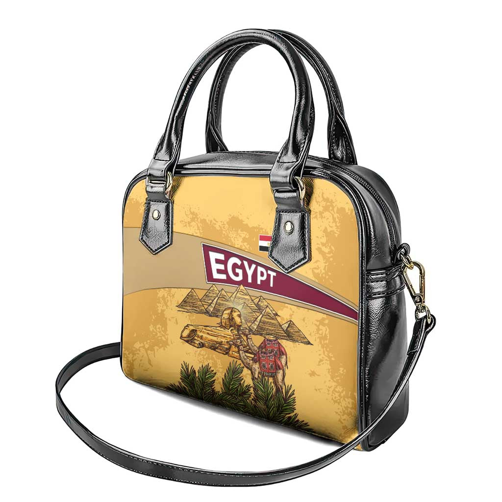 Egyptian Pyramids and Anubis Shoulder Handbag with Camel Caravan Desert