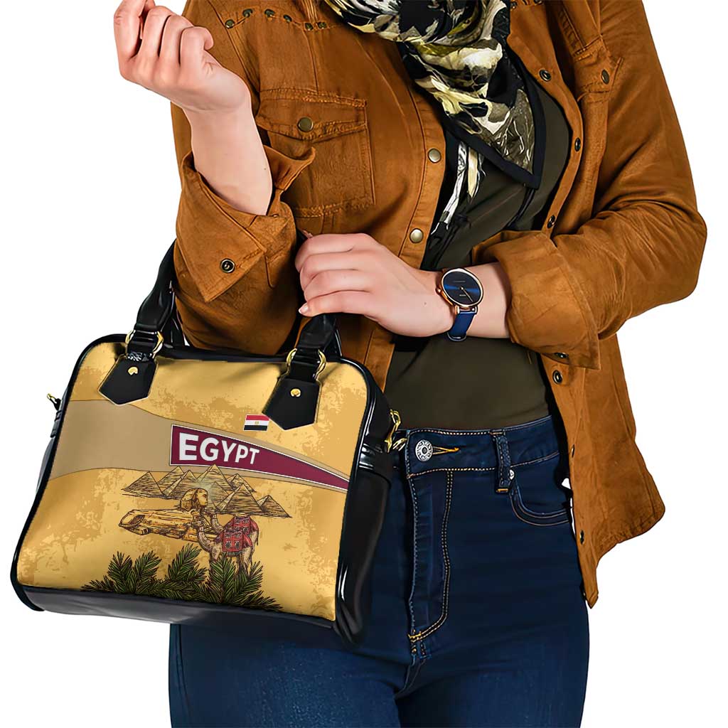Egyptian Pyramids and Anubis Shoulder Handbag with Camel Caravan Desert