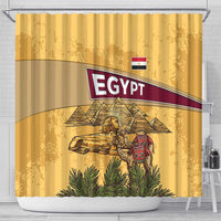 Egyptian Pyramids and Anubis Shower Curtain with Camel Caravan Desert