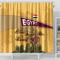 Egyptian Pyramids and Anubis Shower Curtain with Camel Caravan Desert