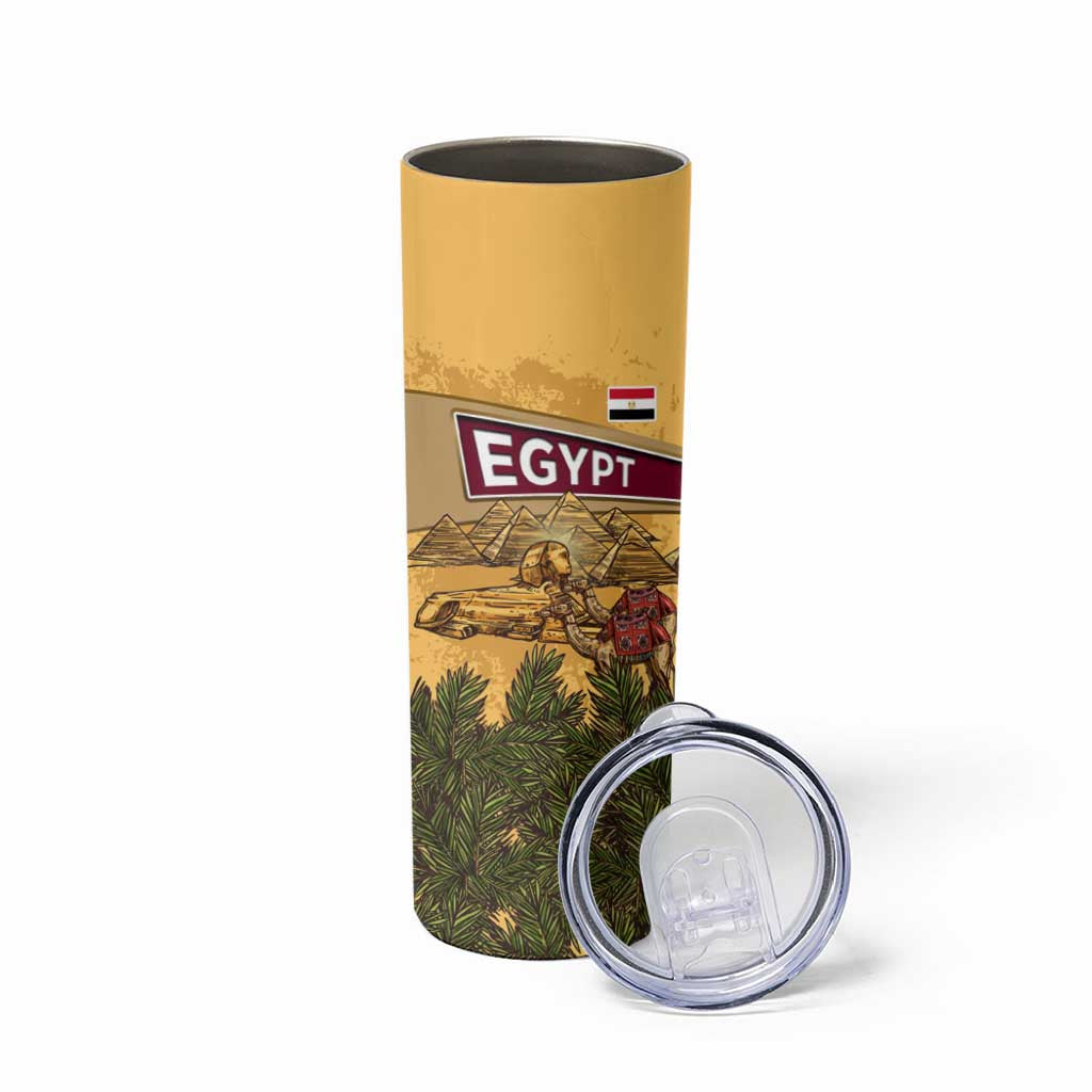 Egyptian Pyramids and Anubis Skinny Tumbler with Camel Caravan Desert