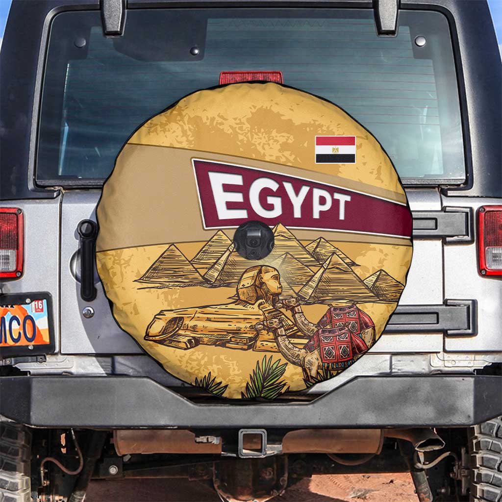 Egyptian Pyramids and Anubis Spare Tire Cover with Camel Caravan Desert