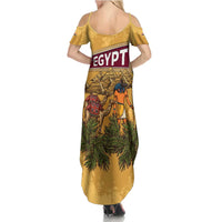 Egyptian Pyramids and Anubis Summer Maxi Dress with Camel Caravan Desert