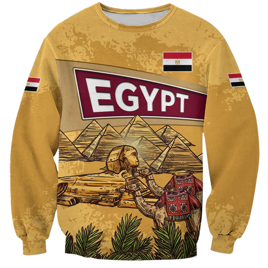 Egyptian Pyramids and Anubis Sweatshirt with Camel Caravan Desert