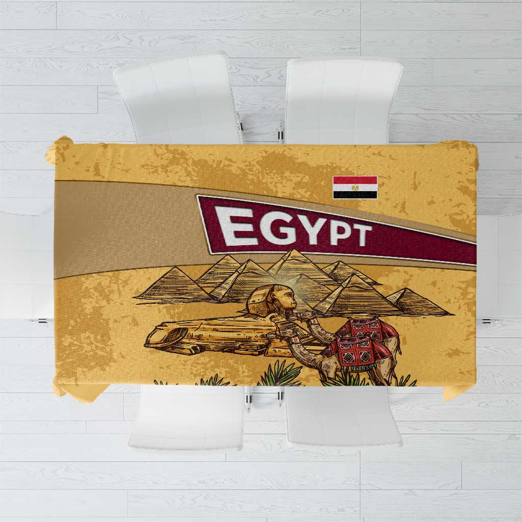 Egyptian Pyramids and Anubis Tablecloth with Camel Caravan Desert