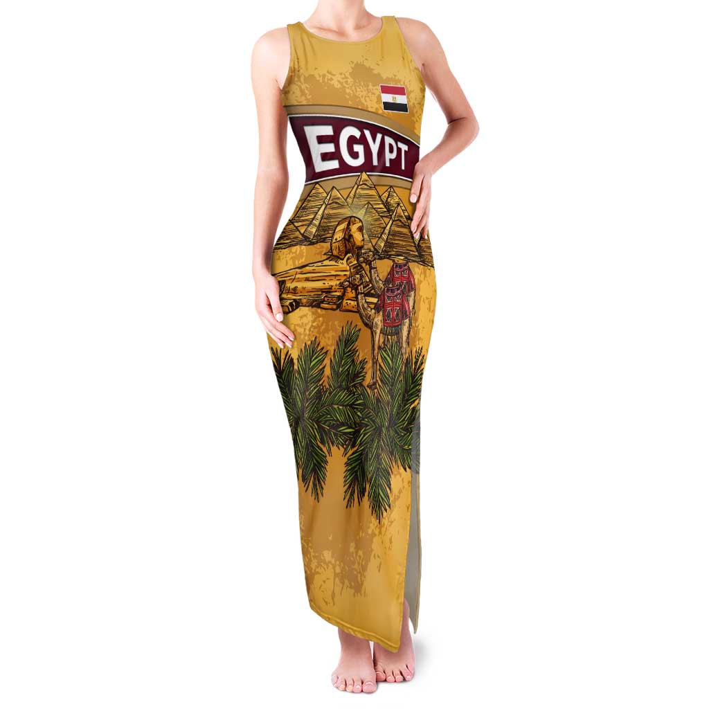 Egyptian Pyramids and Anubis Tank Maxi Dress with Camel Caravan Desert