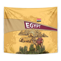 Egyptian Pyramids and Anubis Tapestry with Camel Caravan Desert