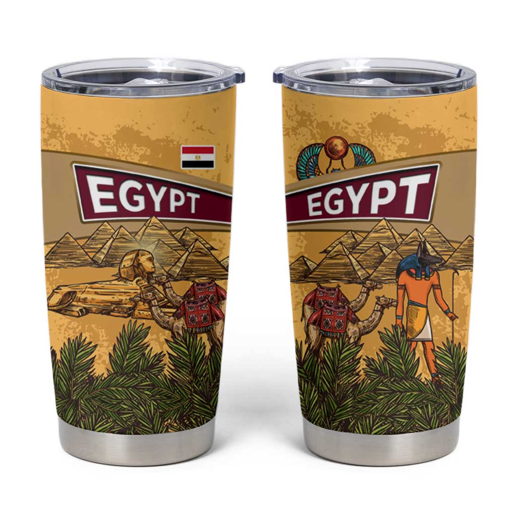 Egyptian Pyramids and Anubis Tumbler Cup with Camel Caravan Desert