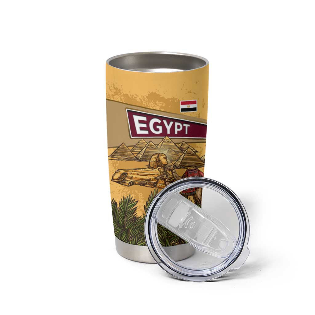 Egyptian Pyramids and Anubis Tumbler Cup with Camel Caravan Desert