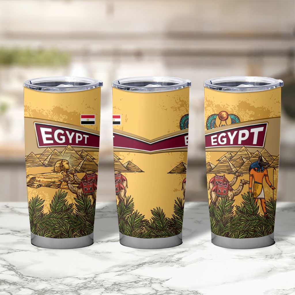 Egyptian Pyramids and Anubis Tumbler Cup with Camel Caravan Desert