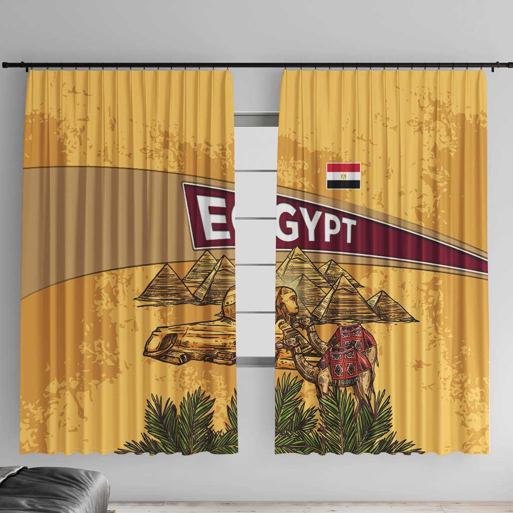Egyptian Pyramids and Anubis Window Curtain with Camel Caravan Desert