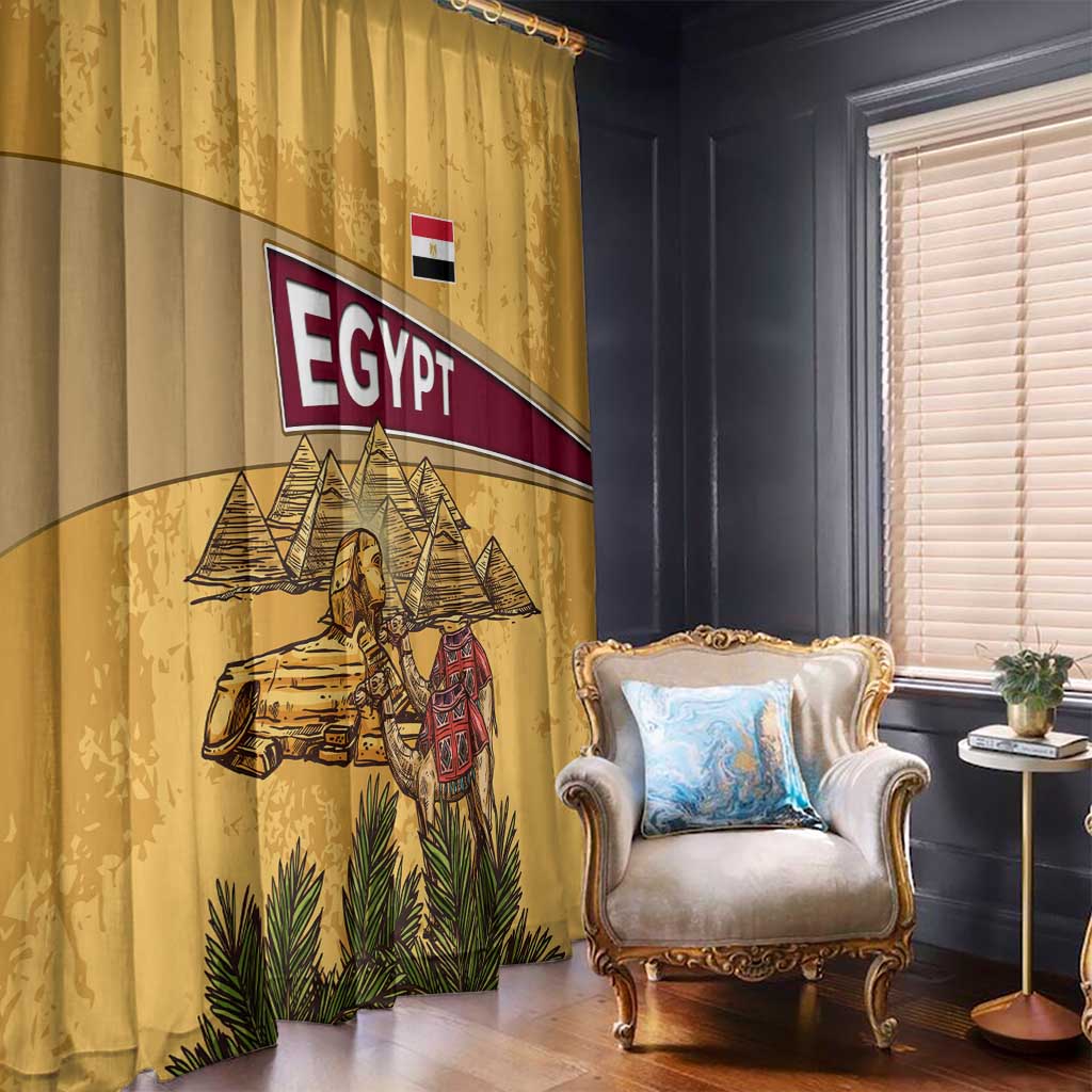 Egyptian Pyramids and Anubis Window Curtain with Camel Caravan Desert
