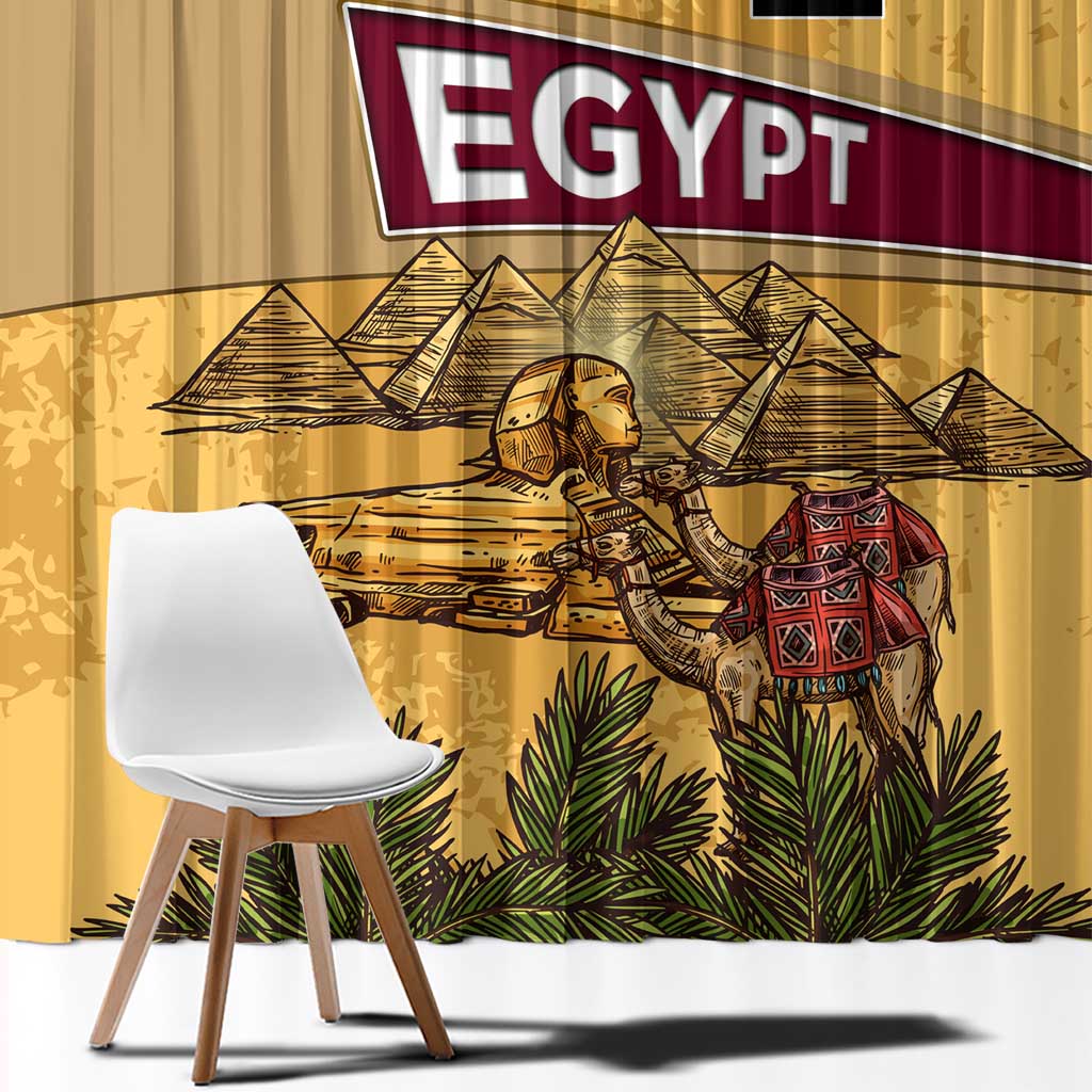 Egyptian Pyramids and Anubis Window Curtain with Camel Caravan Desert