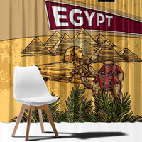 Egyptian Pyramids and Anubis Window Curtain with Camel Caravan Desert