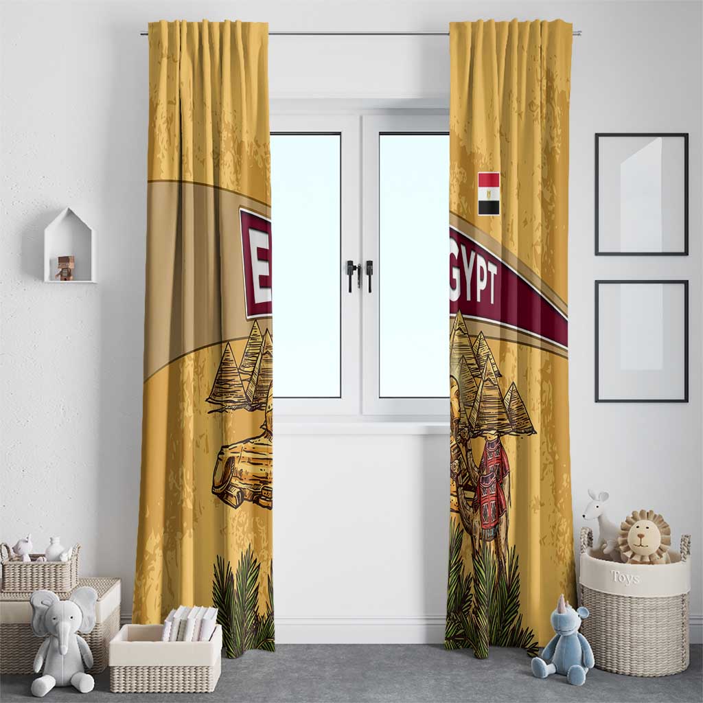 Egyptian Pyramids and Anubis Window Curtain with Camel Caravan Desert