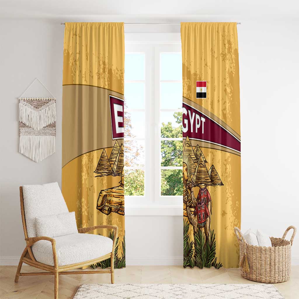 Egyptian Pyramids and Anubis Window Curtain with Camel Caravan Desert