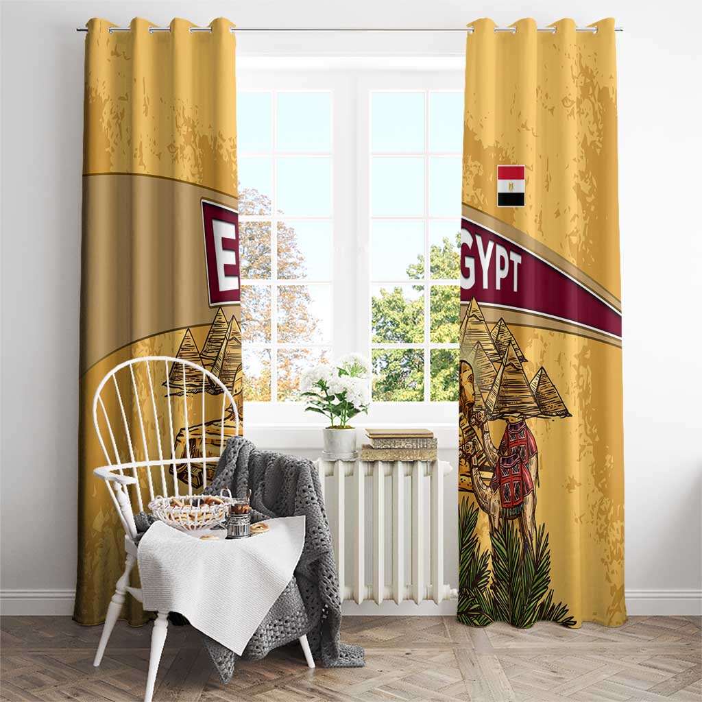 Egyptian Pyramids and Anubis Window Curtain with Camel Caravan Desert