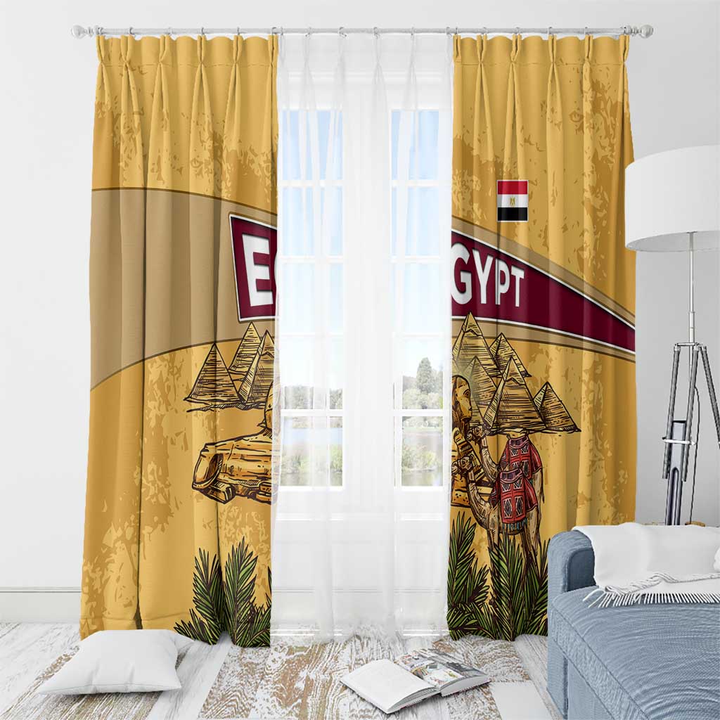 Egyptian Pyramids and Anubis Window Curtain with Camel Caravan Desert
