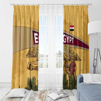Egyptian Pyramids and Anubis Window Curtain with Camel Caravan Desert