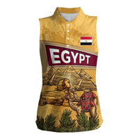 Egyptian Pyramids and Anubis Women Sleeveless Polo Shirt with Camel Caravan Desert