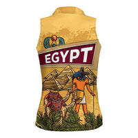 Egyptian Pyramids and Anubis Women Sleeveless Polo Shirt with Camel Caravan Desert