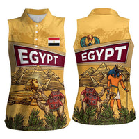 Egyptian Pyramids and Anubis Women Sleeveless Polo Shirt with Camel Caravan Desert