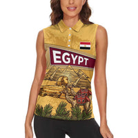 Egyptian Pyramids and Anubis Women Sleeveless Polo Shirt with Camel Caravan Desert