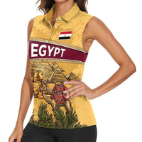 Egyptian Pyramids and Anubis Women Sleeveless Polo Shirt with Camel Caravan Desert