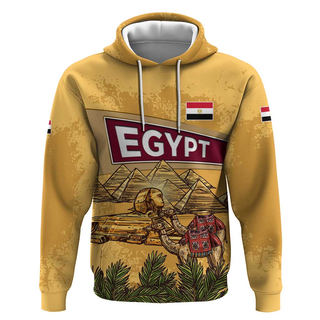 Egyptian Pyramids and Anubis Zip Hoodie with Camel Caravan Desert