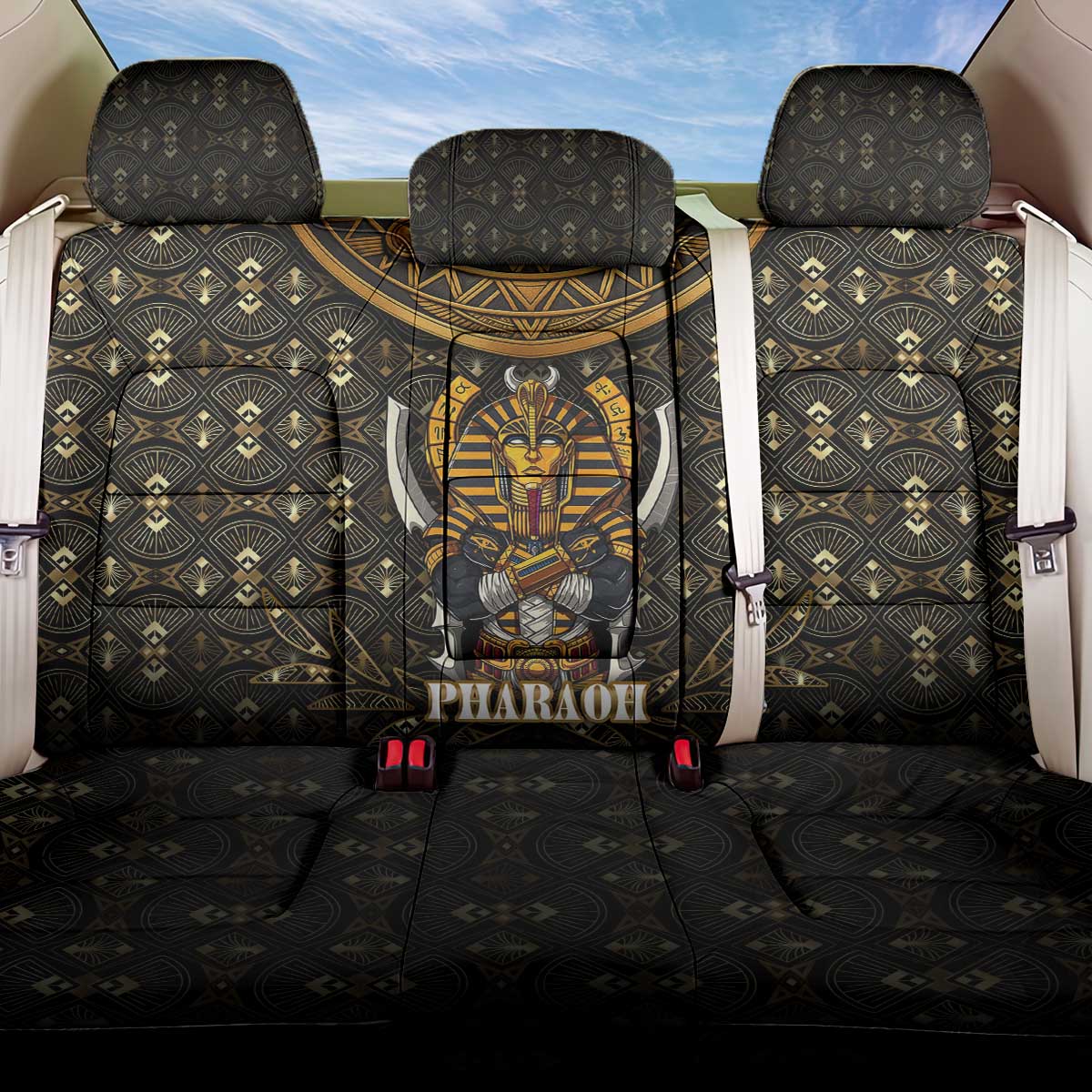Pharaoh King Tut Egypt Back Car Seat Cover with Hieroglyphic Gold Pattern