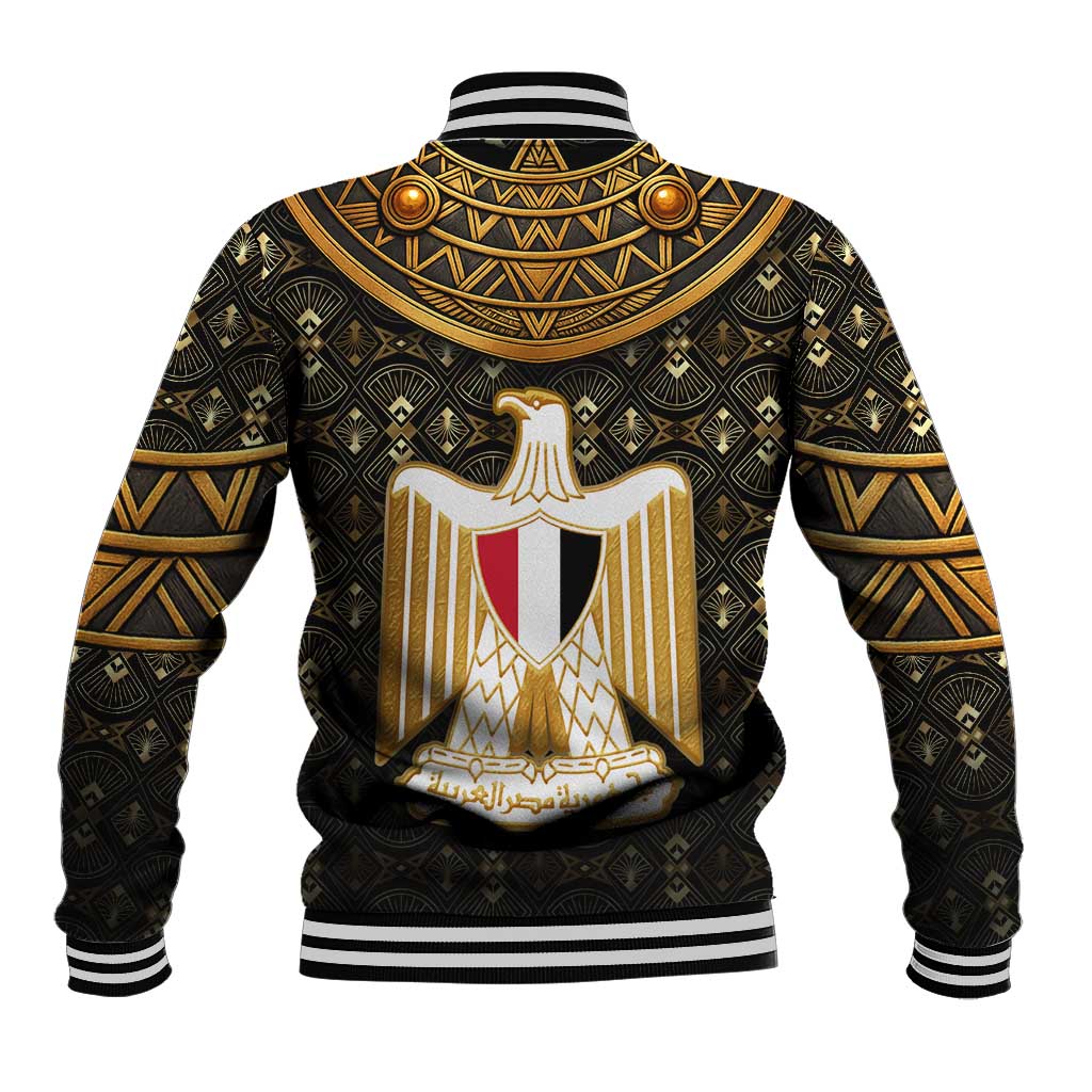 Pharaoh King Tut Egypt Baseball Jacket with Hieroglyphic Gold Pattern