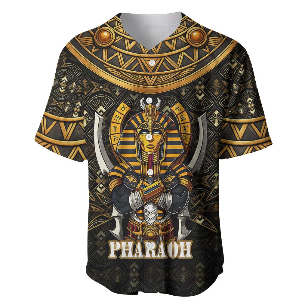 Pharaoh King Tut Egypt Baseball Jersey with Hieroglyphic Gold Pattern