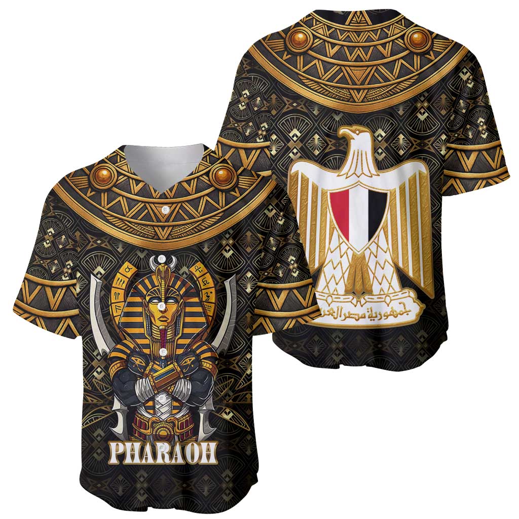 Pharaoh King Tut Egypt Baseball Jersey with Hieroglyphic Gold Pattern