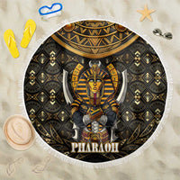 Pharaoh King Tut Egypt Beach Blanket with Hieroglyphic Gold Pattern