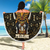 Pharaoh King Tut Egypt Beach Blanket with Hieroglyphic Gold Pattern