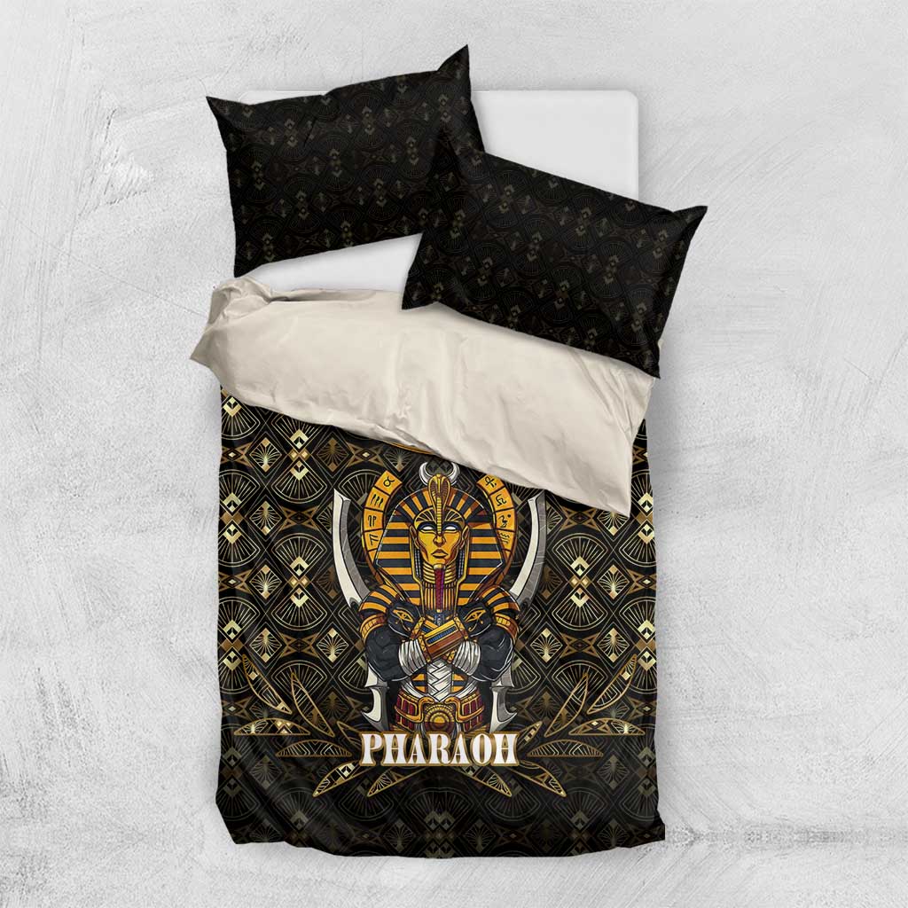 Pharaoh King Tut Egypt Bedding Set with Hieroglyphic Gold Pattern