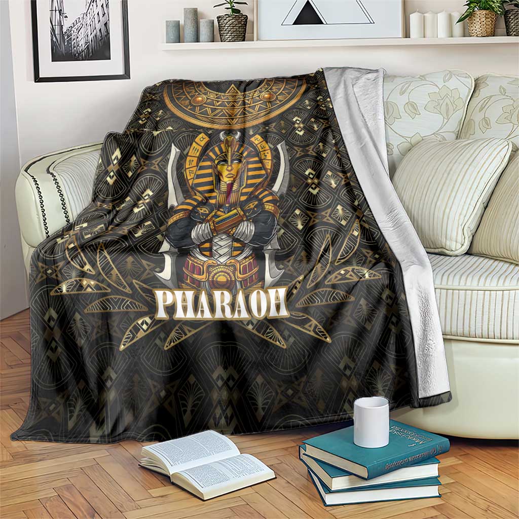 Pharaoh King Tut Egypt Blanket with Hieroglyphic Gold Pattern