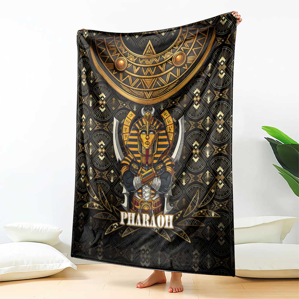 Pharaoh King Tut Egypt Blanket with Hieroglyphic Gold Pattern