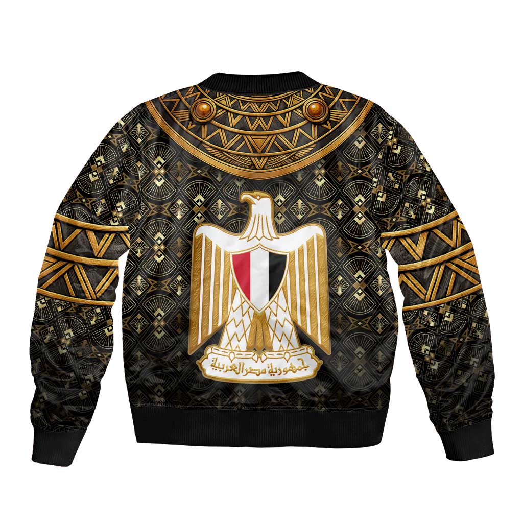 Pharaoh King Tut Egypt Bomber Jacket with Hieroglyphic Gold Pattern