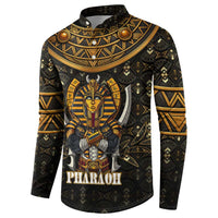 Pharaoh King Tut Egypt Button Sweatshirt with Hieroglyphic Gold Pattern