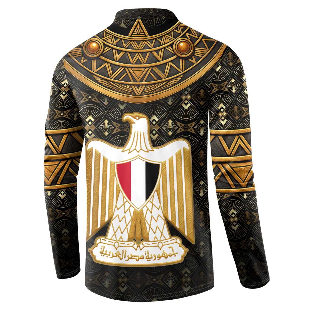 Pharaoh King Tut Egypt Button Sweatshirt with Hieroglyphic Gold Pattern