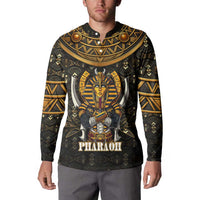 Pharaoh King Tut Egypt Button Sweatshirt with Hieroglyphic Gold Pattern