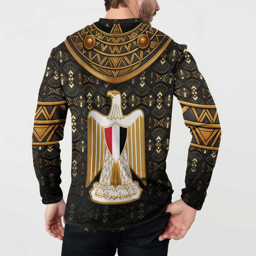 Pharaoh King Tut Egypt Button Sweatshirt with Hieroglyphic Gold Pattern