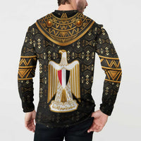 Pharaoh King Tut Egypt Button Sweatshirt with Hieroglyphic Gold Pattern