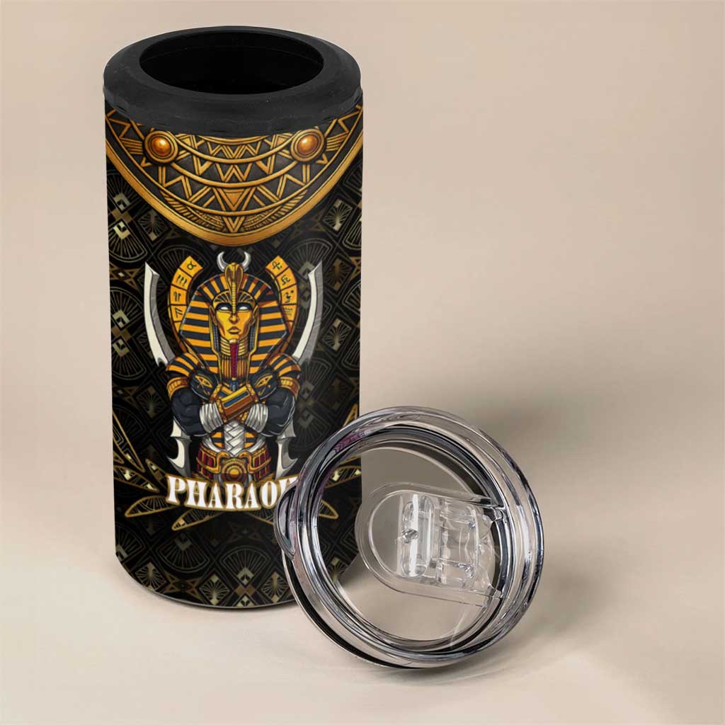 Pharaoh King Tut Egypt 4 in 1 Can Cooler Tumbler with Hieroglyphic Gold Pattern