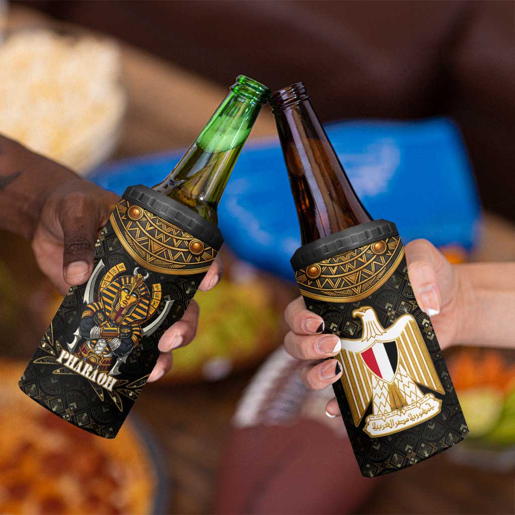 Pharaoh King Tut Egypt 4 in 1 Can Cooler Tumbler with Hieroglyphic Gold Pattern